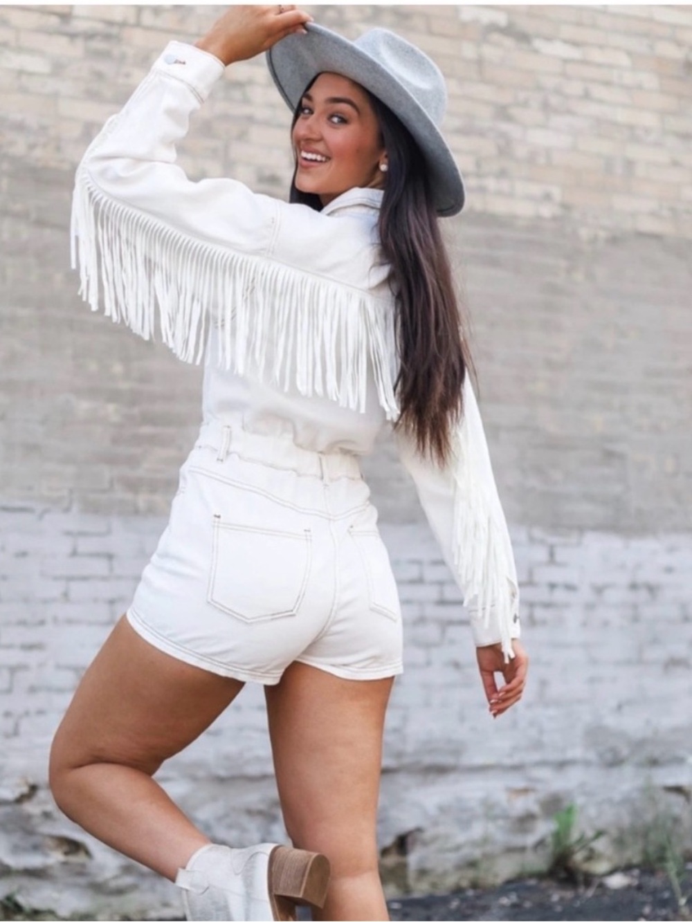 Le Lis Off-White High-Waist Fringe Romper
